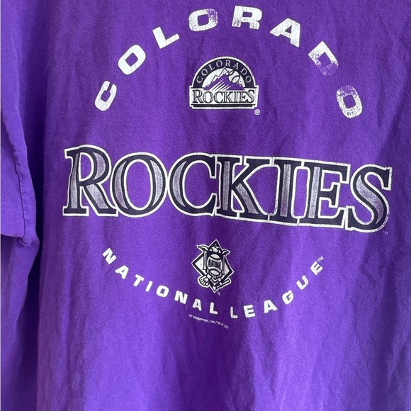 Vintage Purple Colorado Rockies BASEBALL T-Shirt L/XL MLB - Picture 3 of 7